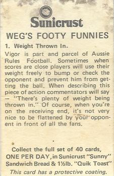 1972 Sunicrust Weg's Footy Funnies #1 Weight Thrown In Back